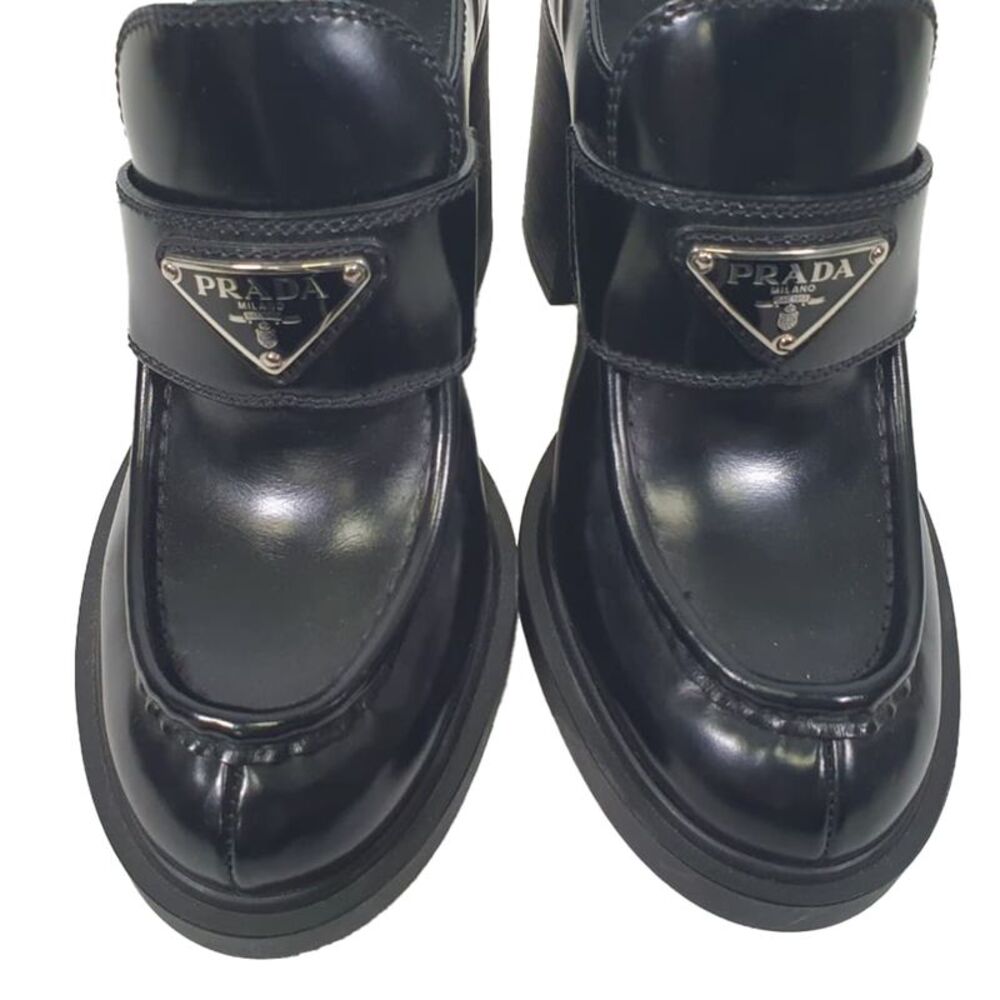 Prada Chocolate High-Heeled Loafers in Black Leather - Picture 8 of 12